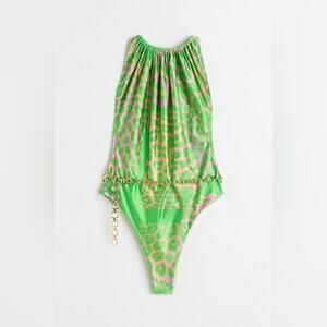 H&M Studio '22 Leopard-print Swimsuit Green Backless Size XL NEW